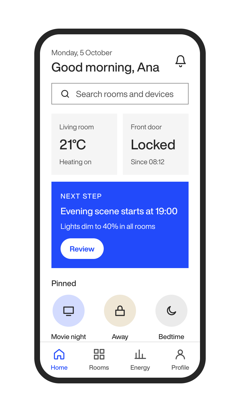 Mobile app home screen example