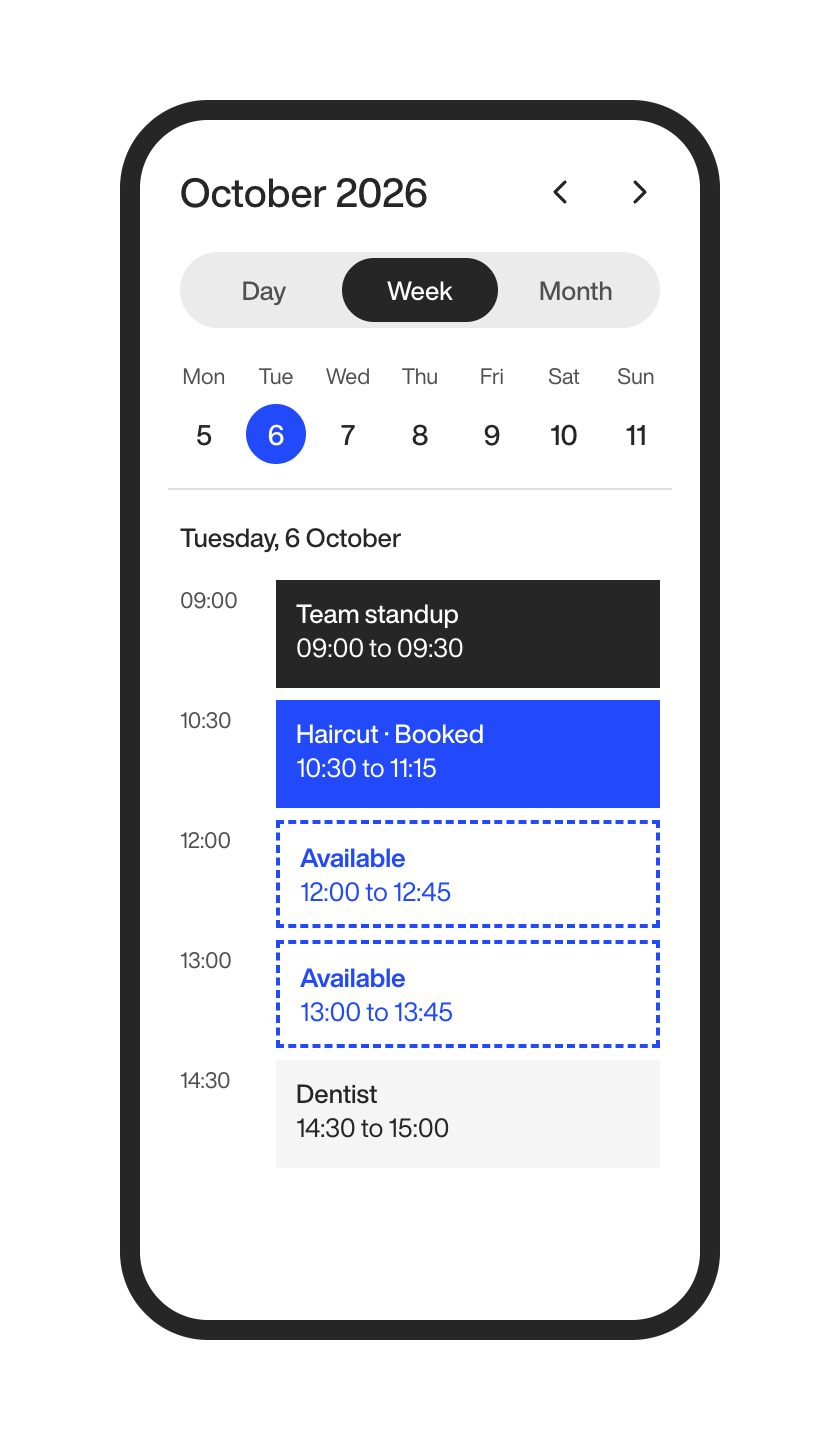 App calendar screen
