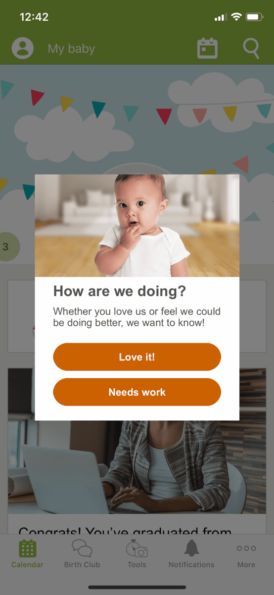 baby center pregnancy app review request modal popup