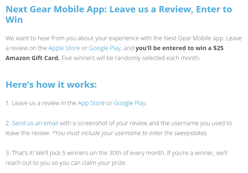 leave a review to win