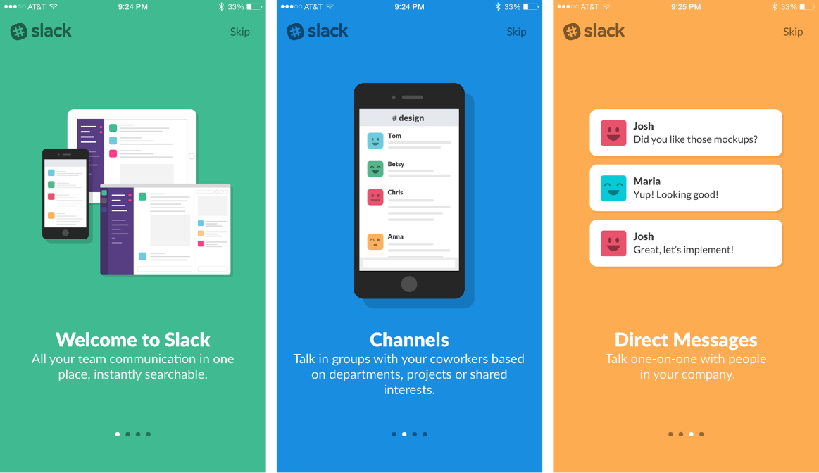 Onboarding UI of Slack Mobile App