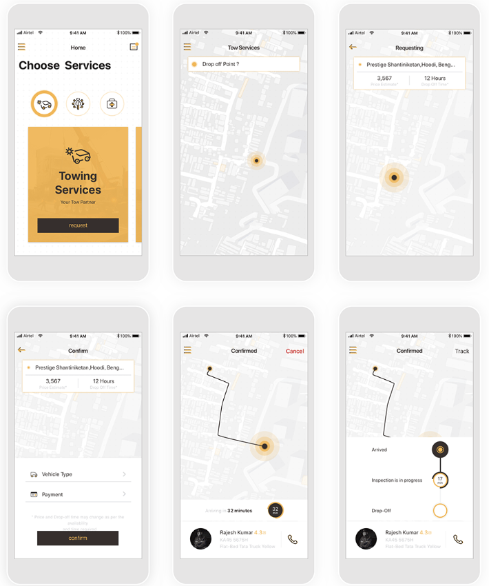 Road assistance app wireframe