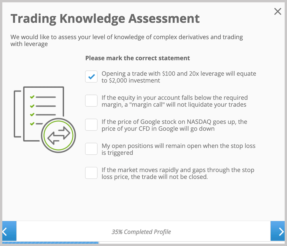 eToro Trading Knowledge Assessmnet Question