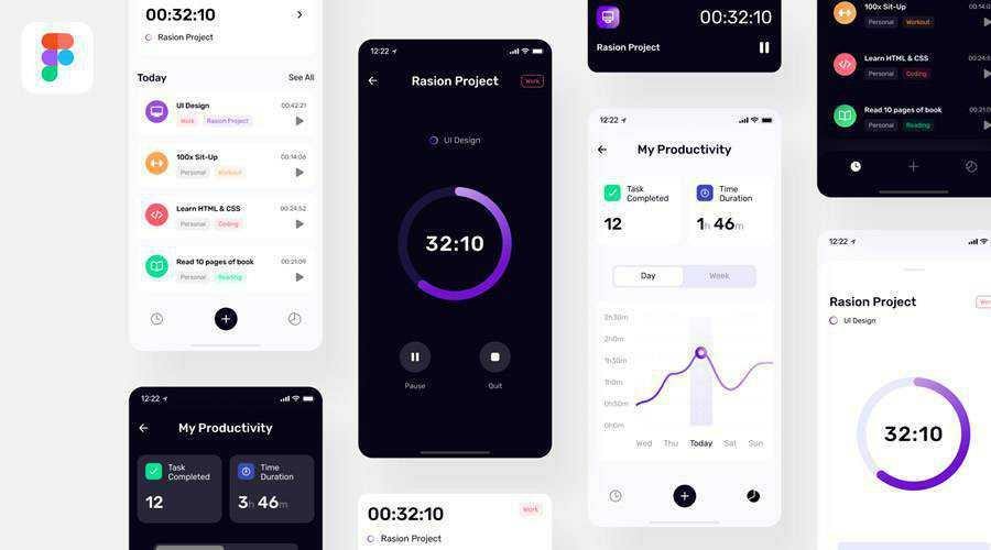 TimePad Time Tracker free mobile app ui kit Figma ios android