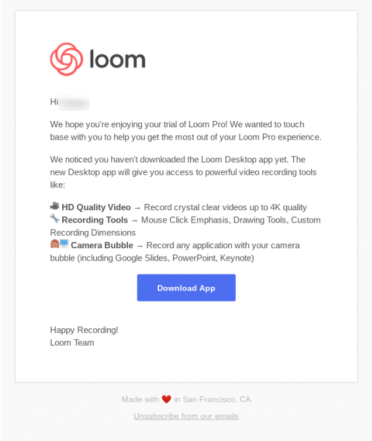 reengagement email example from loom