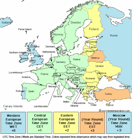 Europe Time Zone Map 1 1