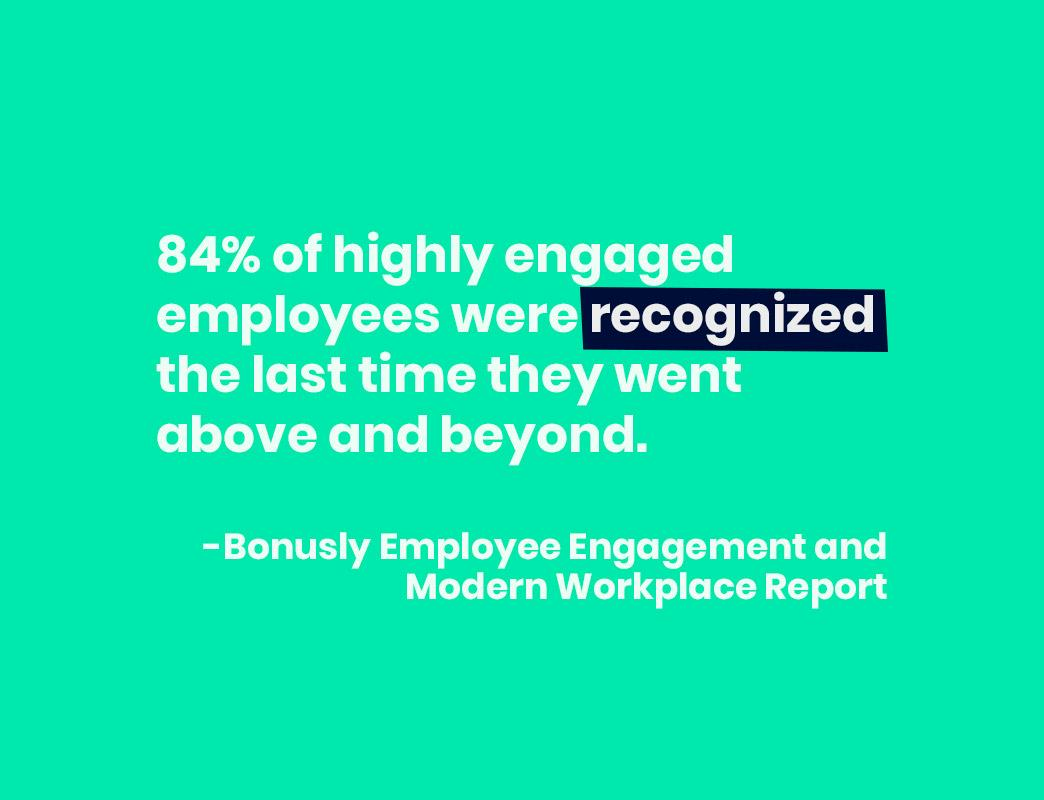 84 of highly engaged employees were recognized the last time they went above and beyond.