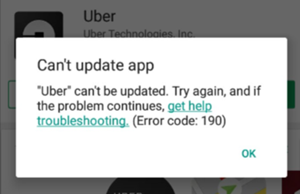 Uber app update error