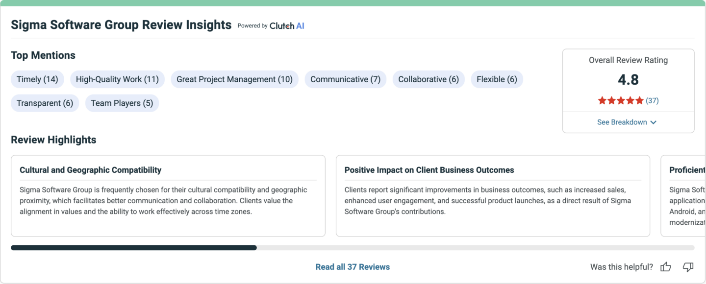 Sigma Software Clutch reviews