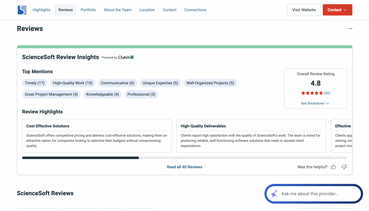 ScienceSoft client reviews