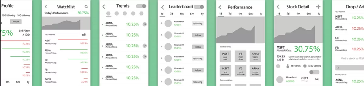 Investment app wireframe