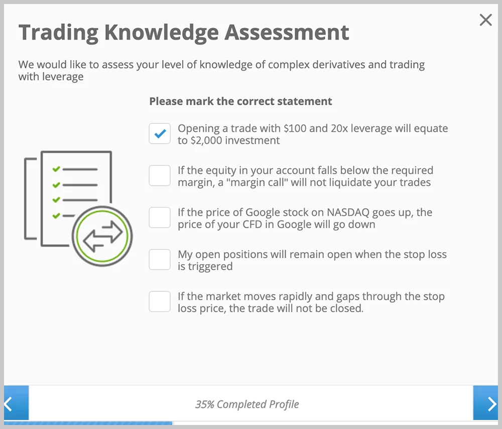eToro Trading Knowledge Assessmnet Question