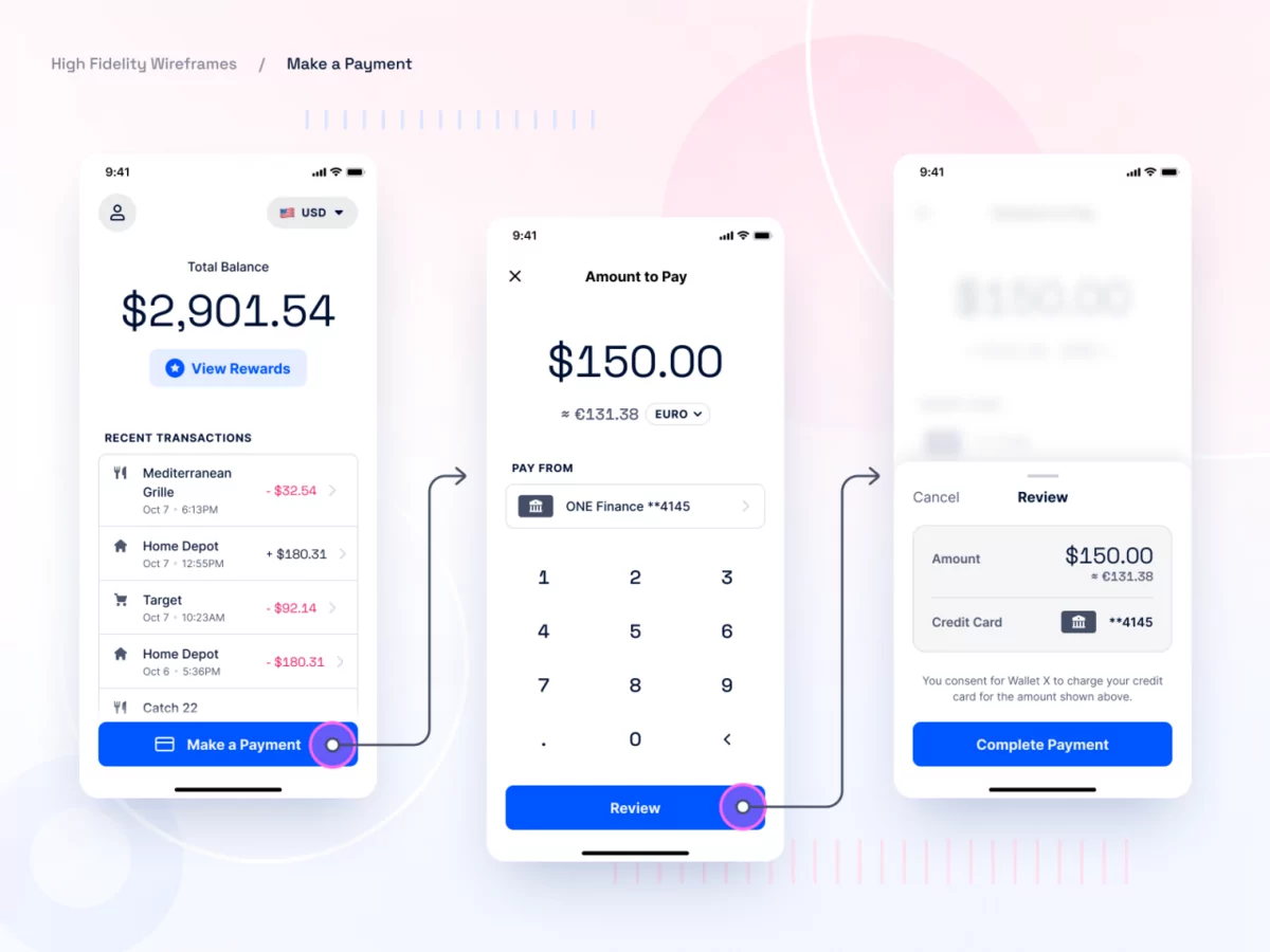 Wireframes Hi Fi transactions