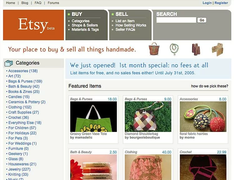 Etsy Old Webpage Design