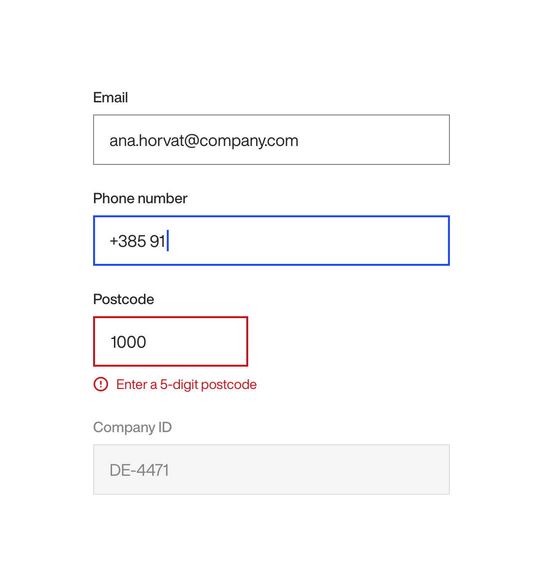 Mobile app text fields