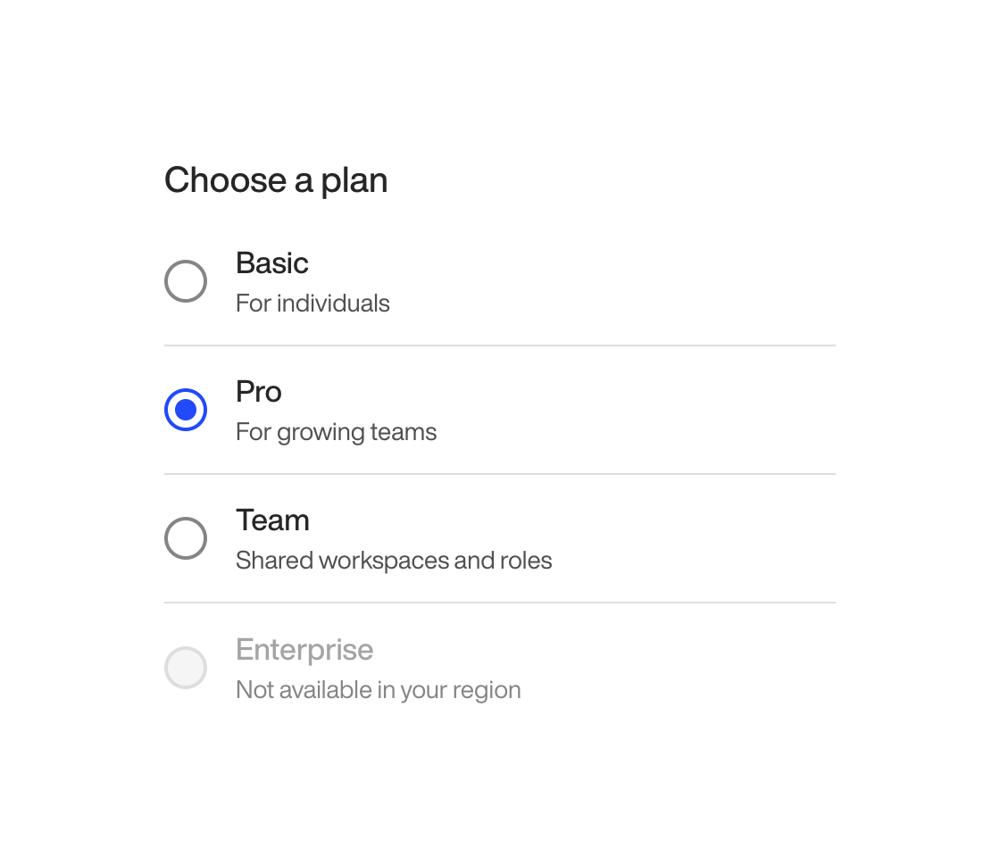 Mobile app radio buttons