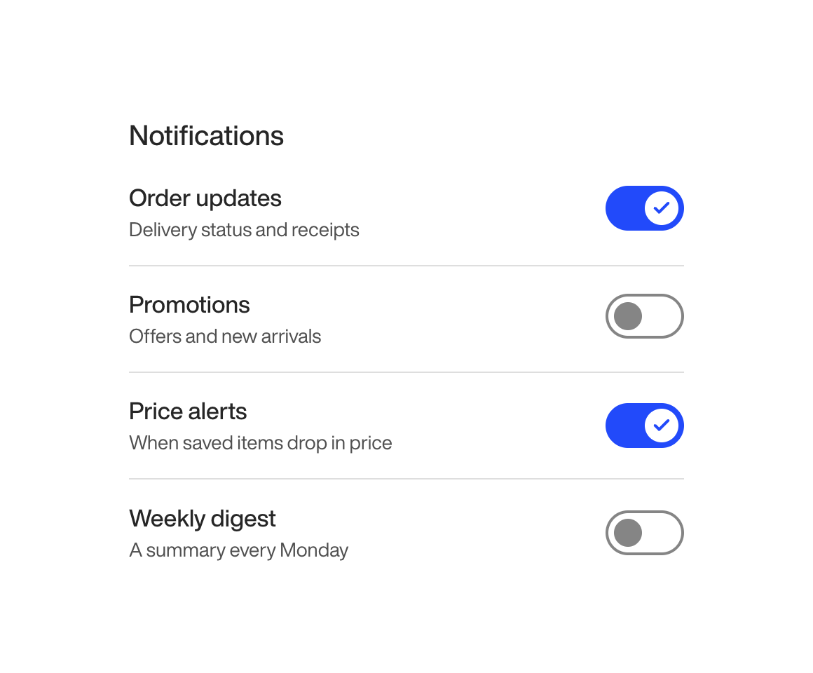 Mobile app toggles