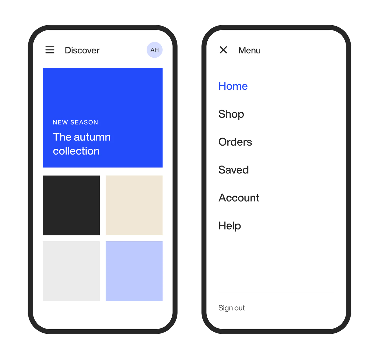 Mobile app hamburger menu