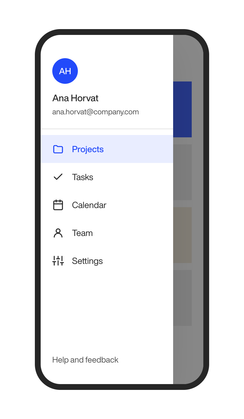 Mobile app sidebar