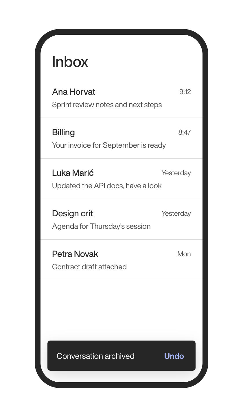 Mobile app snackbars and toasts