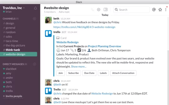 A view of attaching Slack conversations to Trello