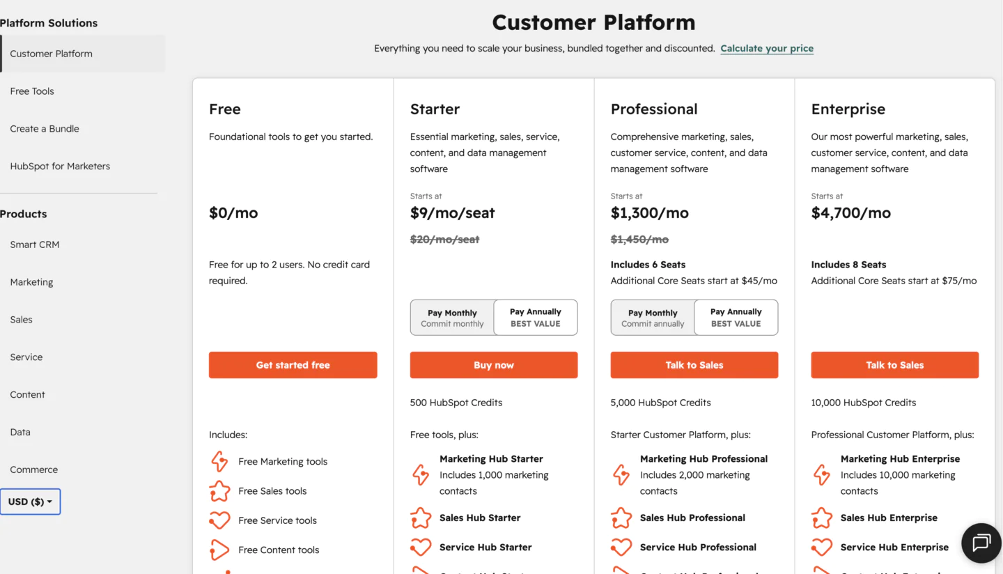 Hubspot Customer Platform pricing 2026
