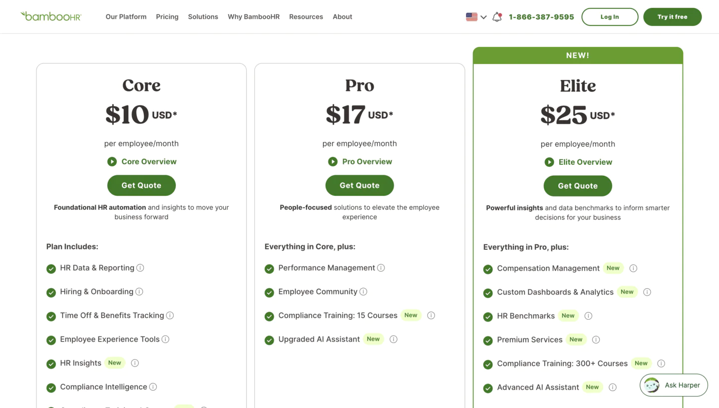 BambooHR pricing 2026