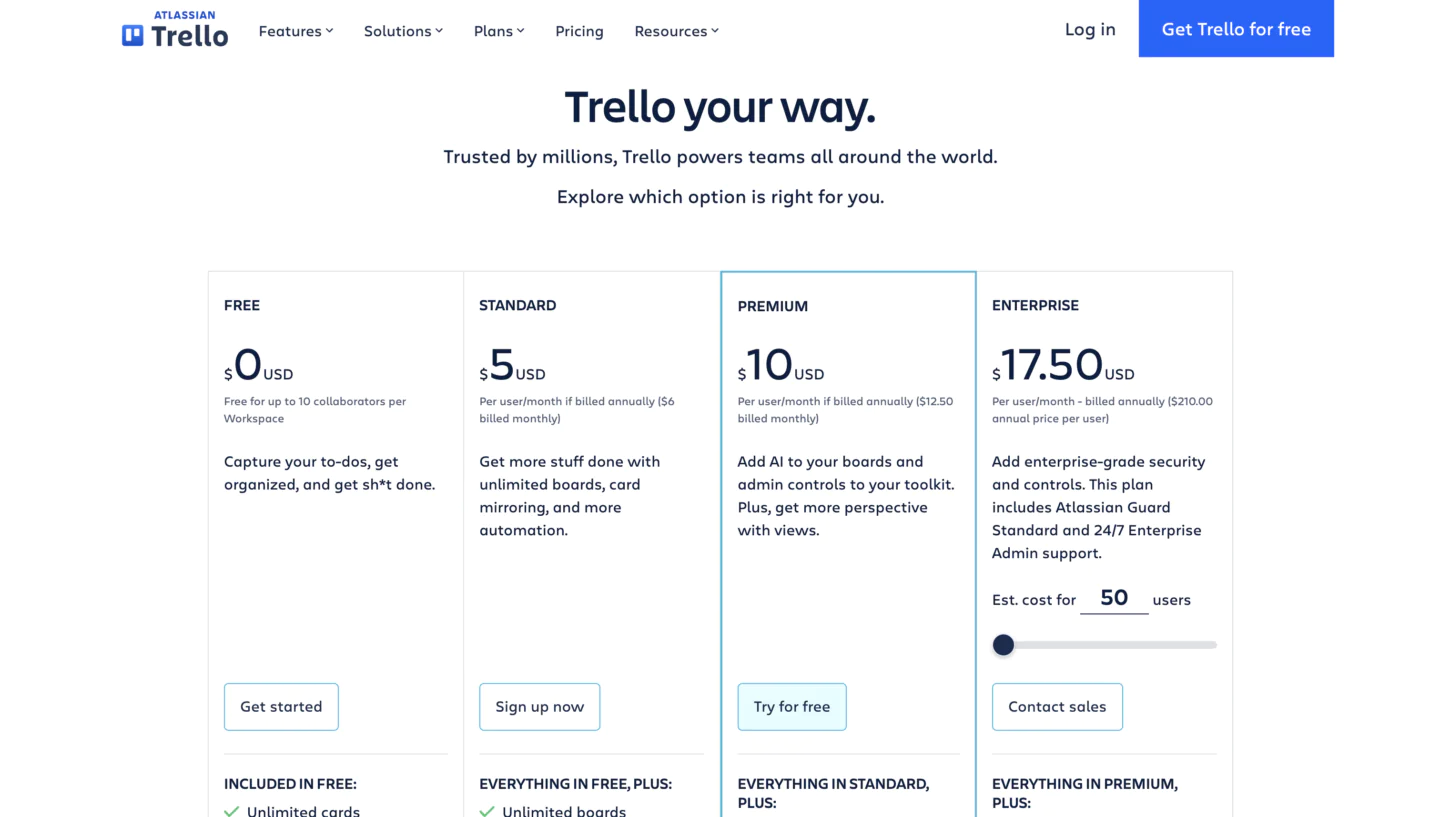 Trello pricing 2026