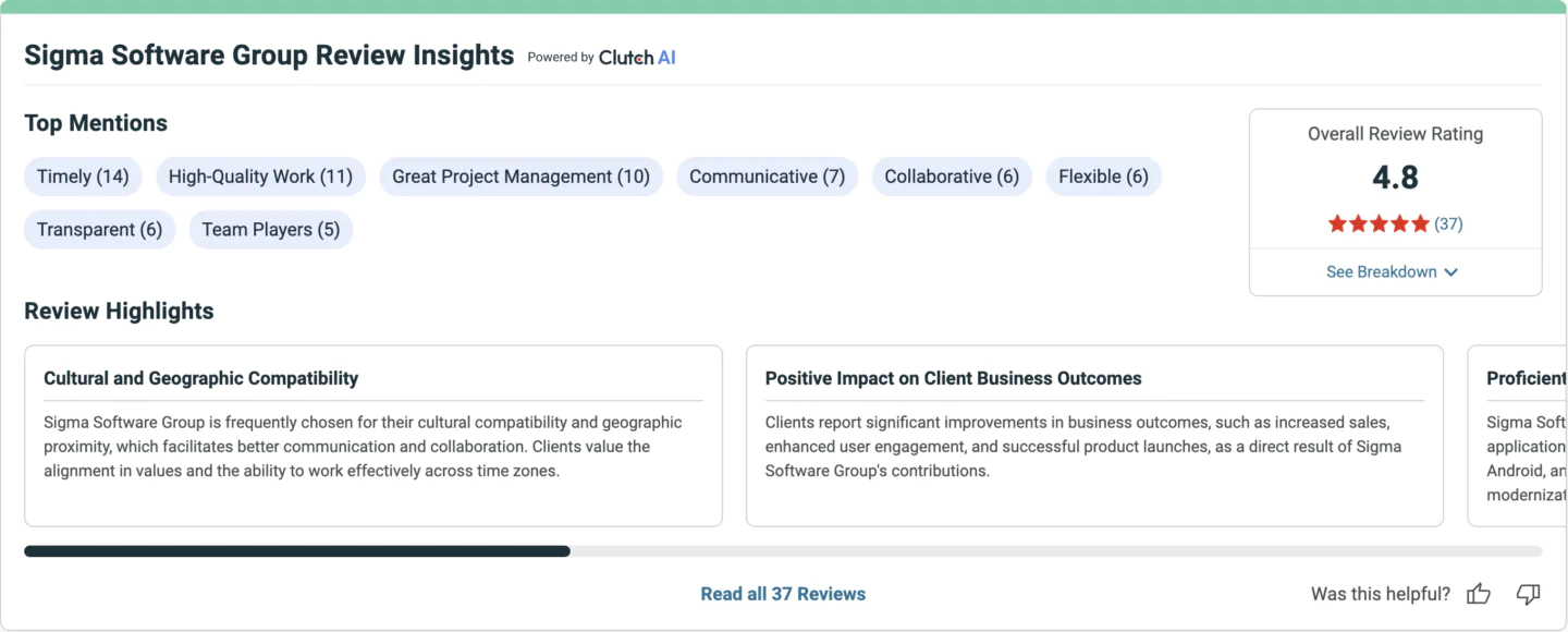 Sigma Software Clutch reviews