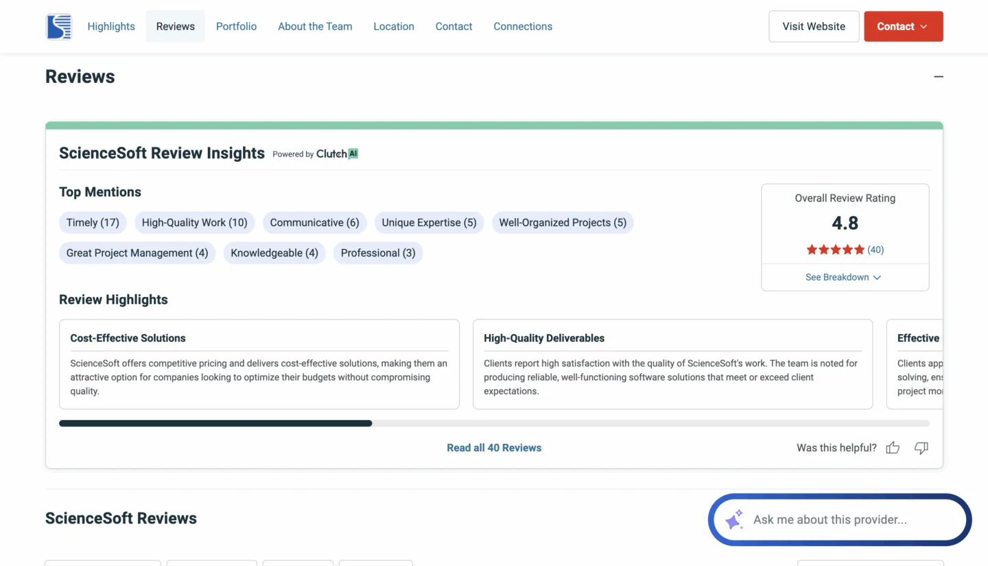ScienceSoft client reviews